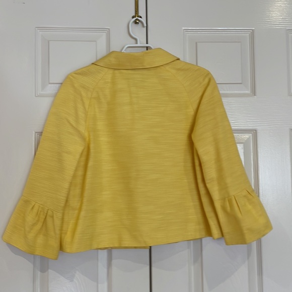 Yellow spring jacket, cotton/silk, with ¾ length bell-bottom sleeves. Size 8 - Picture 4 of 6